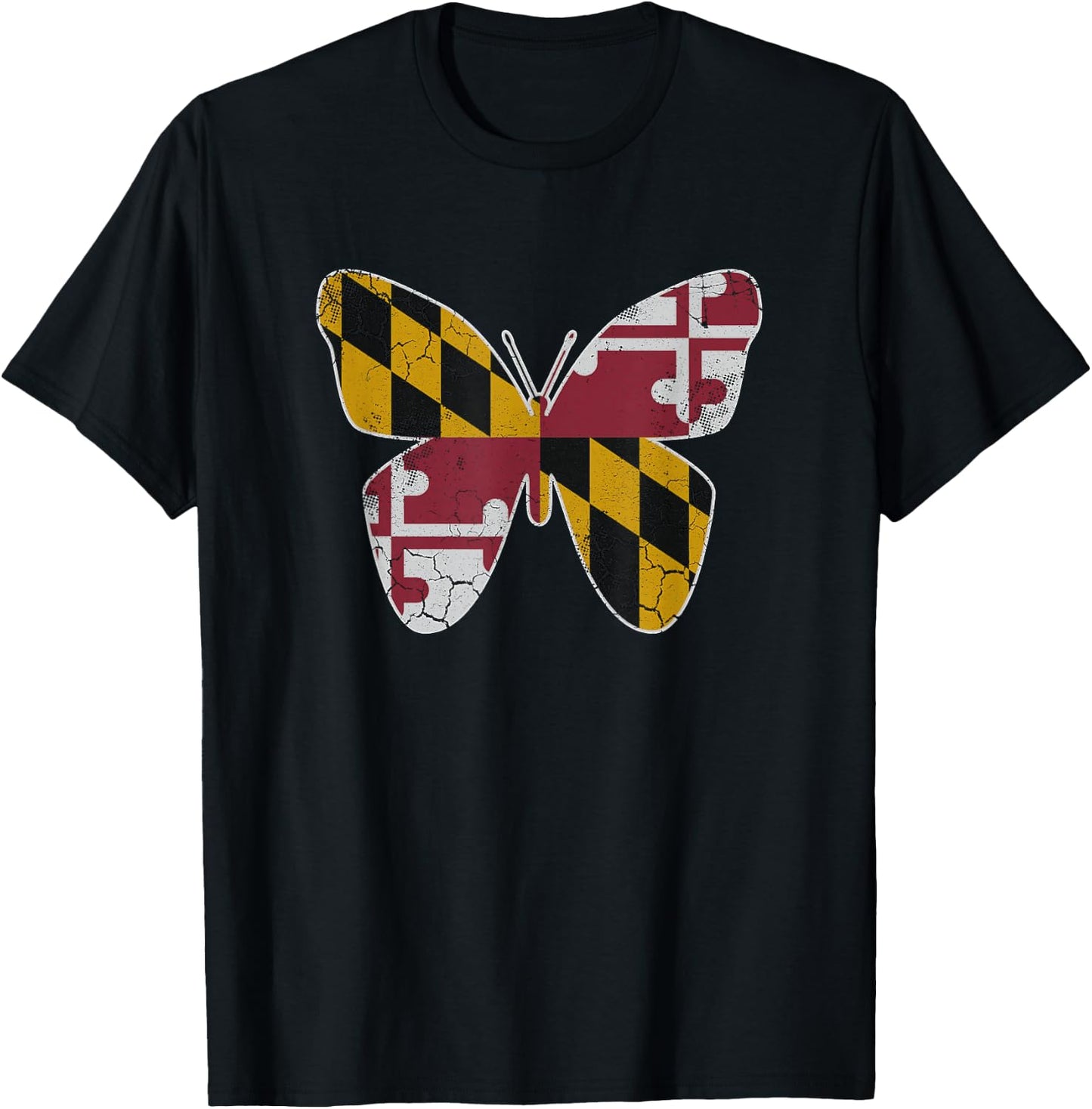 Maryland Flag Butterfly Home State Vintage Distressed T-Shirt - T-Shirt | Black