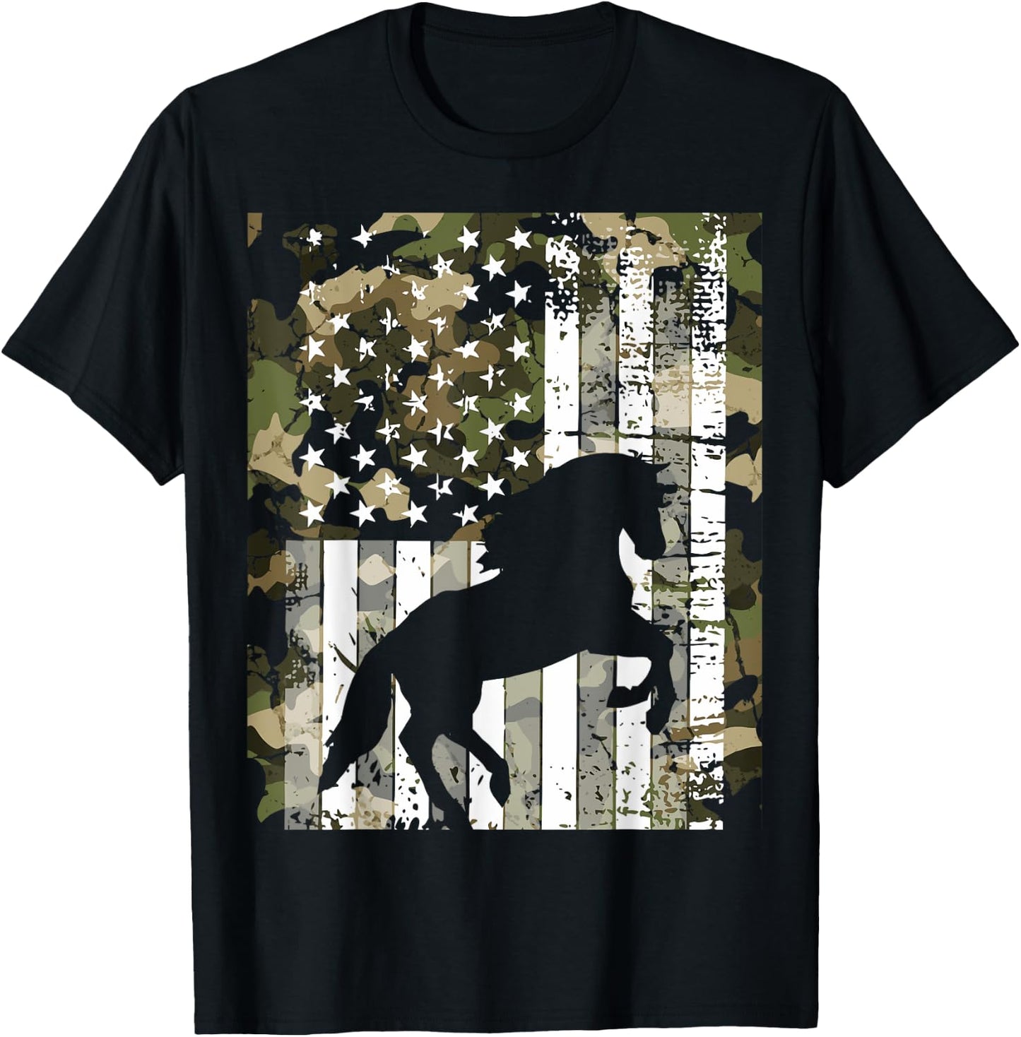 Camo US Flag Horse Camoflage Animal Vintage Design T-Shirt - T-Shirt | Black