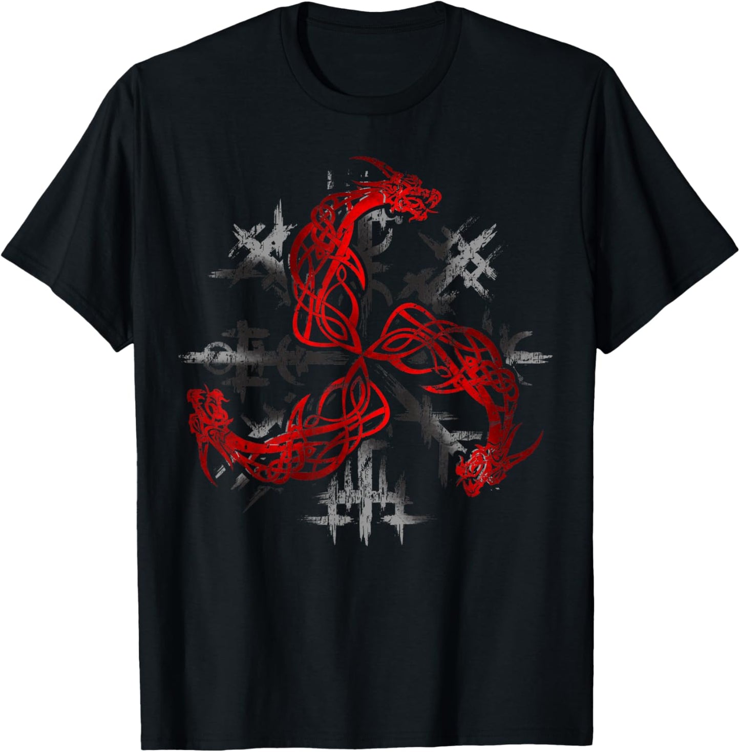 Viking Valknut Symbol Triskelion Amulet Celtic Three Dragons T-Shirt - T-Shirt | Black