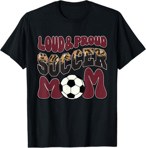 Loud Proud Soccer Mom Maroon Team Leopard Soccer Mom Squad T-Shirt - T-Shirt | Black