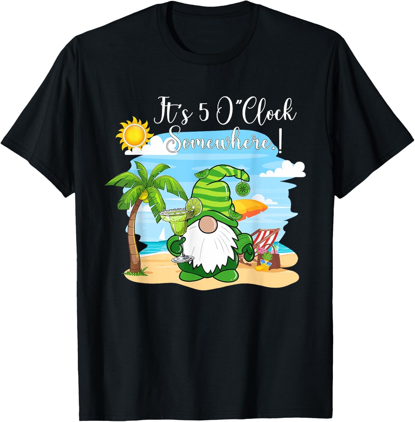 Margarita Gnome It's 5 o'clock somewhere Beach Vacay T-Shirt - T-Shirt | Black