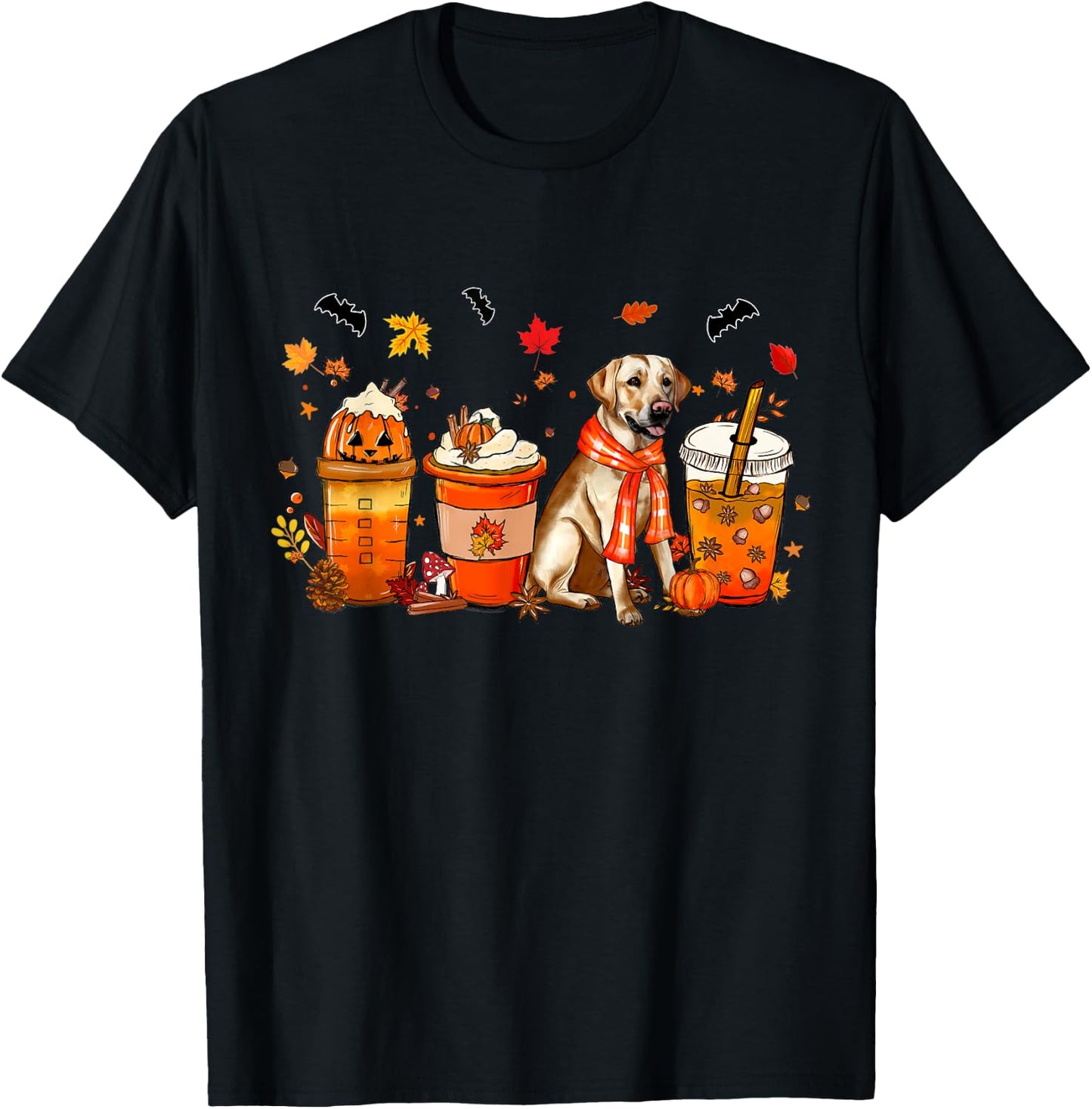 Labrador Dog Pumpkin Spice Coffee Latte Fall Halloween Men Women Kids T-Shirt - T-Shirt | Black