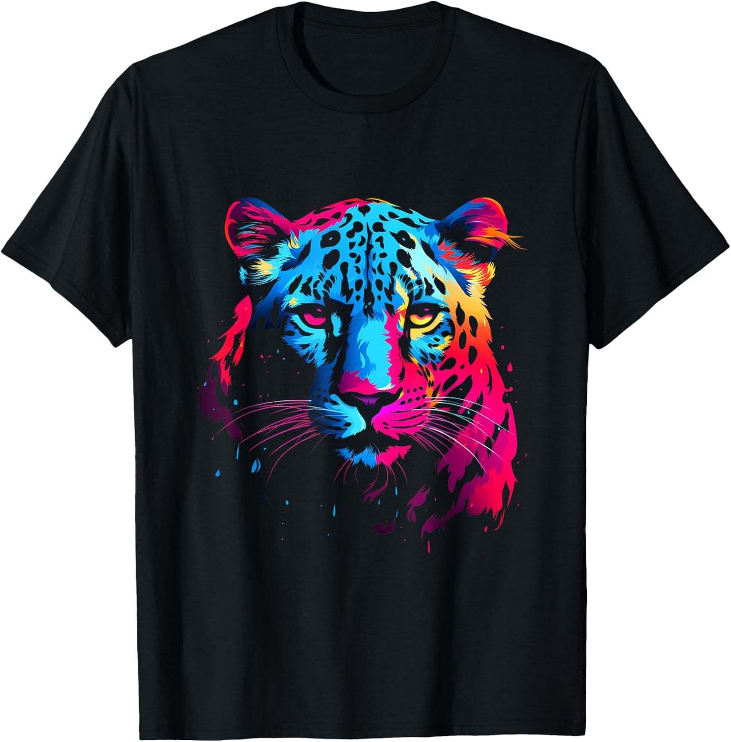 Snow Leopard Wildlife Colorful Design Leopard Lover Animal T-Shirt - T-Shirt | Black