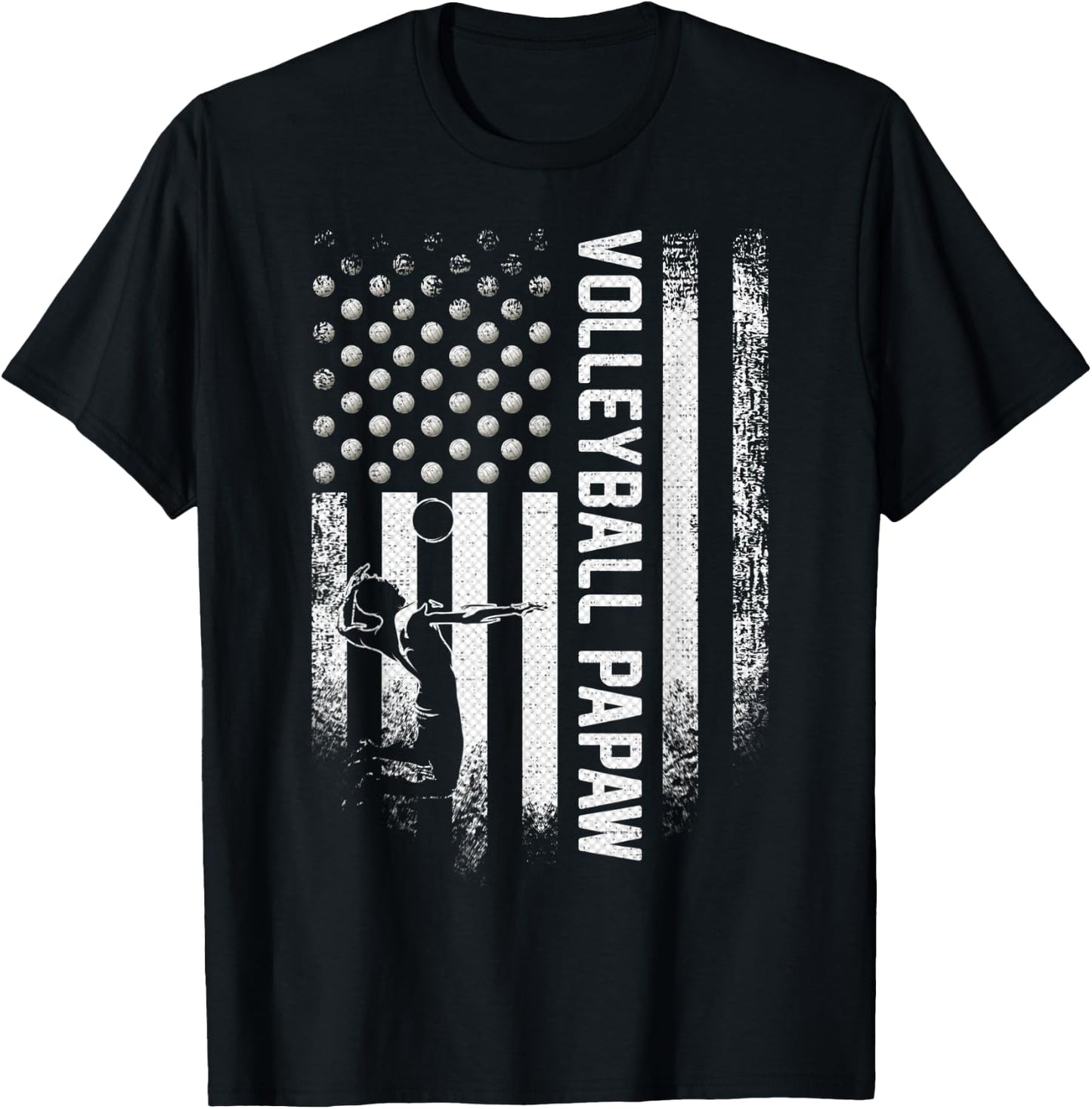 Vintage USA American Flag Proud Volleyball Papaw Silhouette Kids Men T-Shirt - T-Shirt | Black