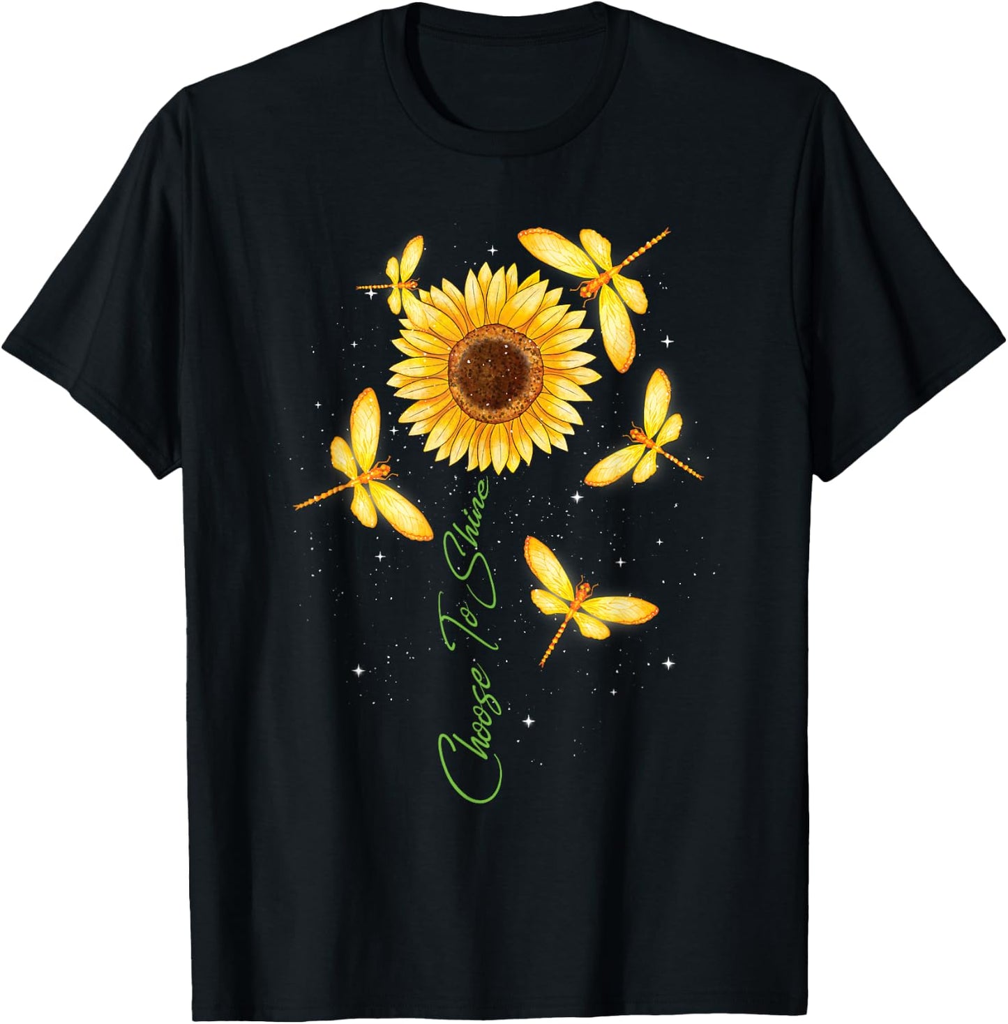 Choose To Shine - Sunflower Dragonfly Lover Insects T-Shirt - T-Shirt | Black