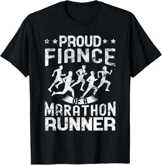 Proud Fiance of a marathon runner Fiance gifts distressed T-Shirt - T-Shirt | Black