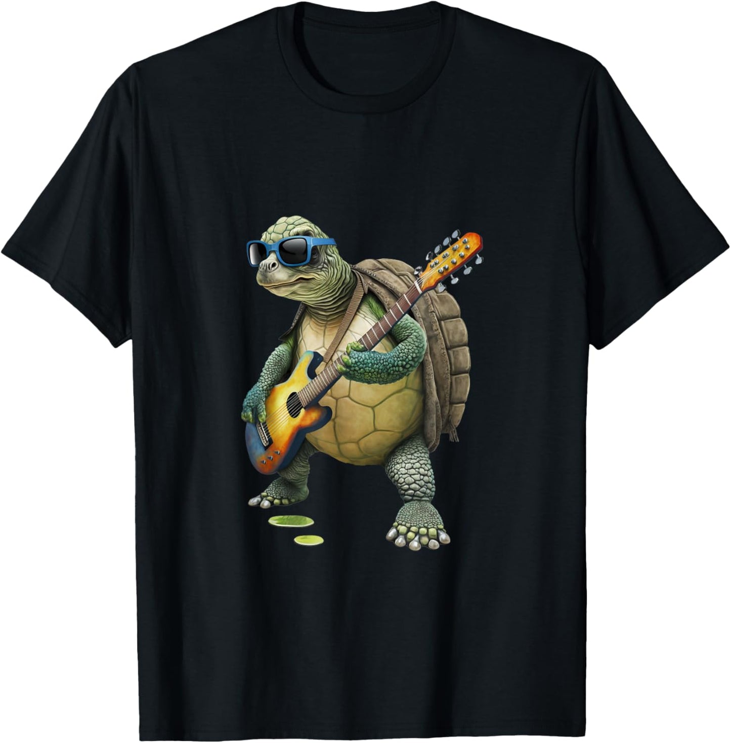 Turtle Playing Electric Guitar - Animal Turtle Lover Guitar T-Shirt - T-Shirt | Black