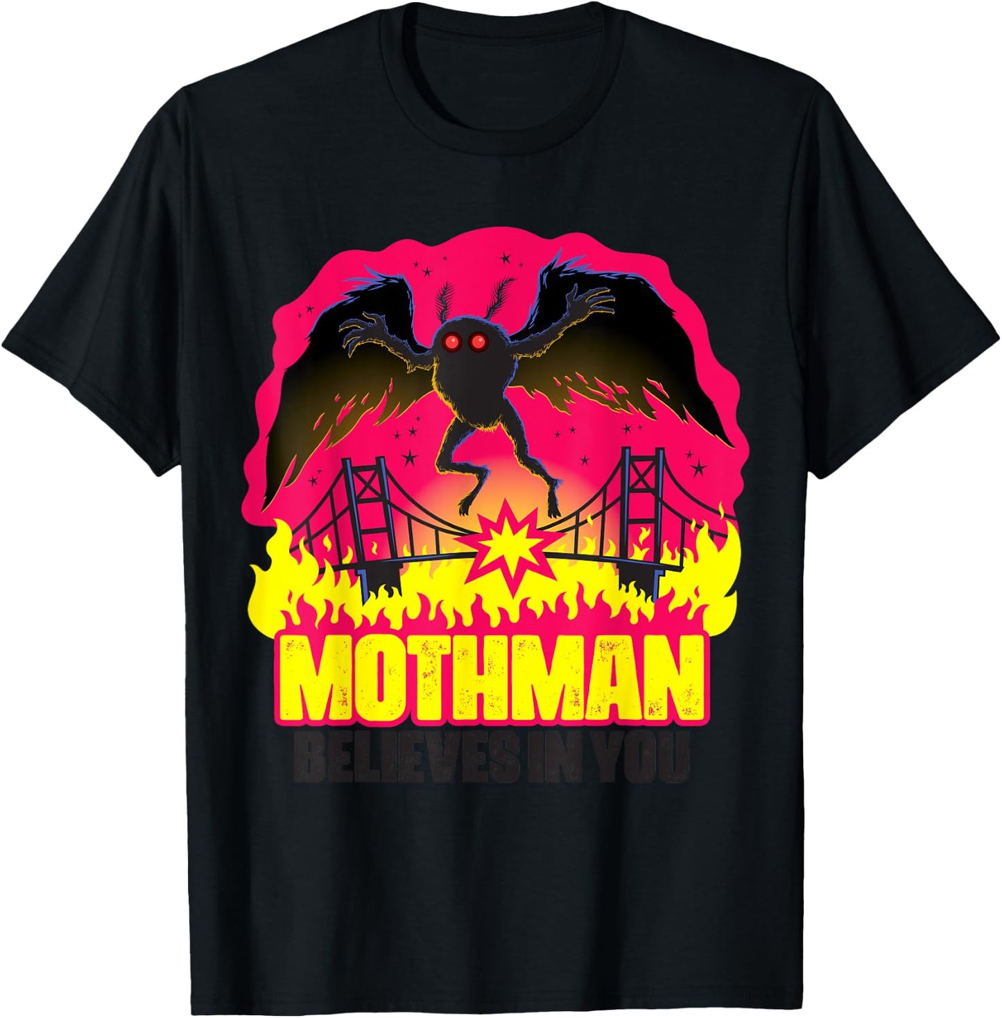 Mothman Believes In You Folklore Creepy Cryptid Creature T-Shirt - T-Shirt | Black