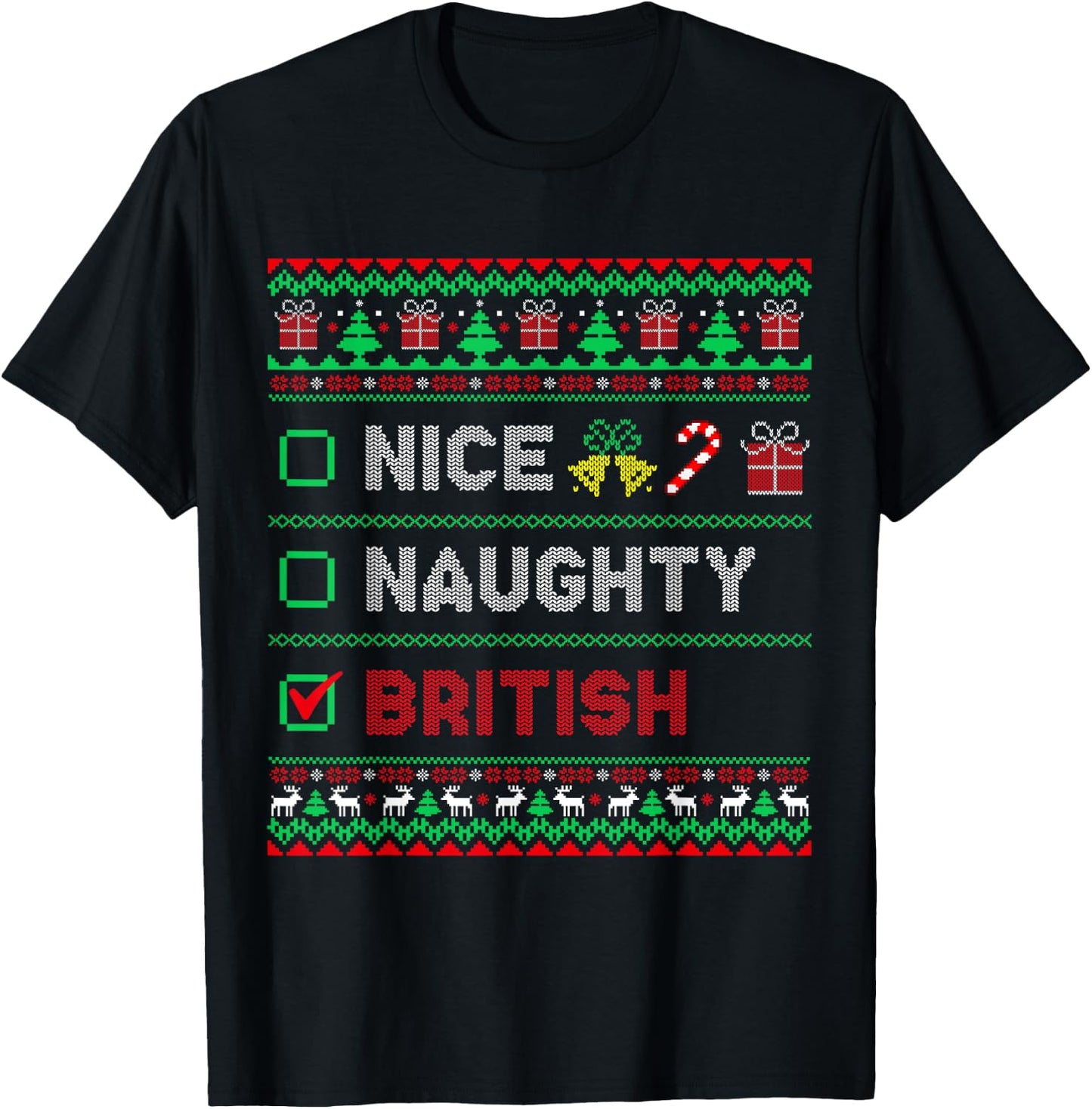 Nice Naughty British Christmas Checklist England T-Shirt - T-Shirt | Black