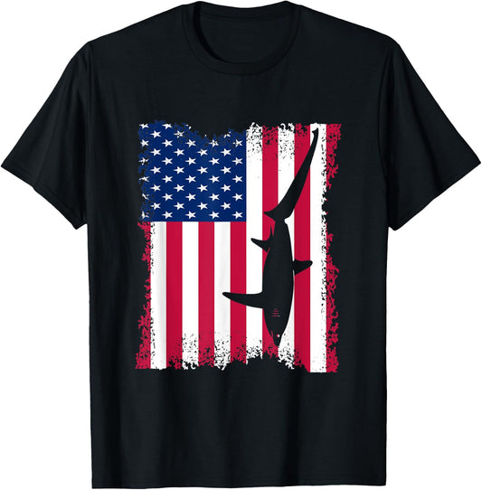Vintage US Flag Thresher Shark T-Shirt - T-Shirt | Black