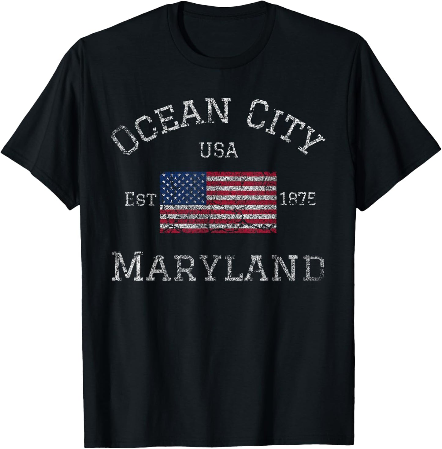 Ocean City Maryland American Flag USA Established MD Vintage T-Shirt - T-Shirt | Black
