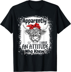 Apparently I Have An Attitude Who Knew Bleached Highland Cow T-Shirt - T-Shirt | Black