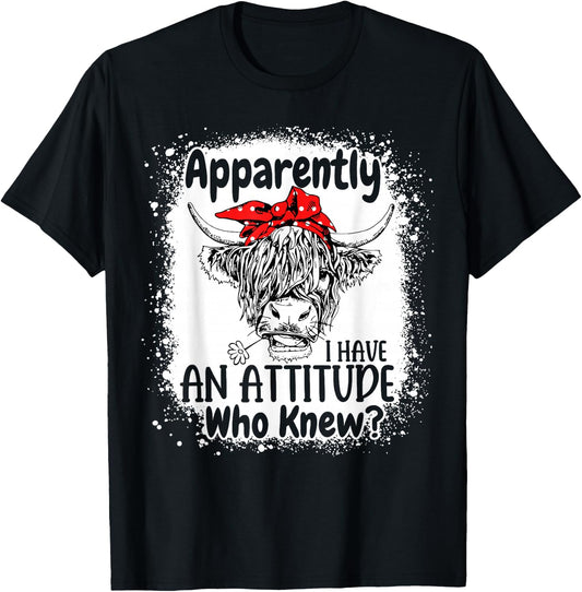 Apparently I Have An Attitude Who Knew Bleached Highland Cow T-Shirt - T-Shirt | Black