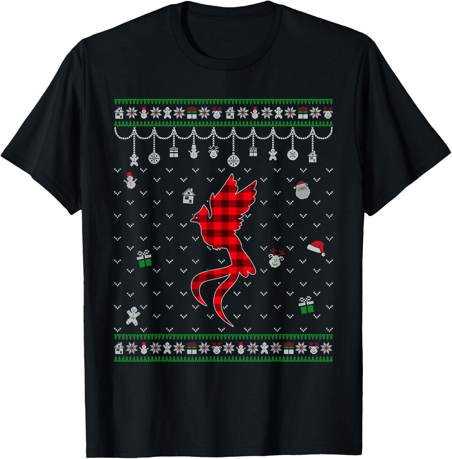 Red Plaid Quetzal Lover Funny Ugly Christmas Sweater T-Shirt - T-Shirt | Black