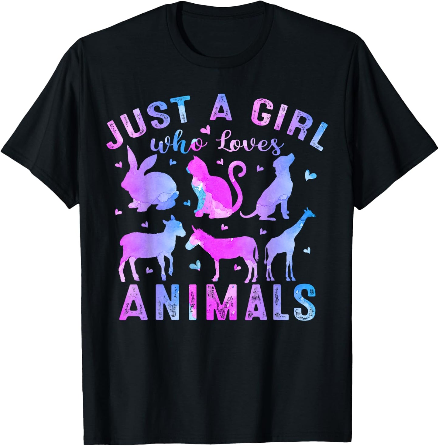 Girls Kids Women Colorful Just A Girl Who Loves Animals T-Shirt - T-Shirt | Black