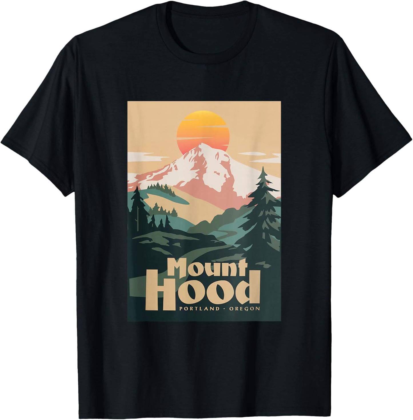 Portland Oregon Retro Sunset On Mountain Vintage T-Shirt - T-Shirt | Black
