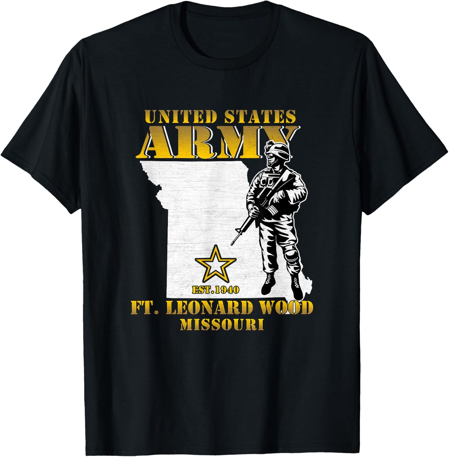 Fort Leonard Wood Missouri Us Army Base Veterans Vintage T-Shirt - T-Shirt | Black