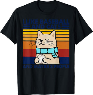 I Like Baseball And Cats And Maybe 3 People Vintage T-Shirt - T-Shirt | Black