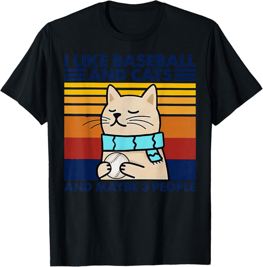 I Like Baseball And Cats And Maybe 3 People Vintage T-Shirt - T-Shirt | Black
