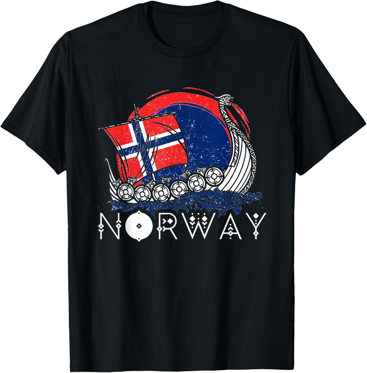 Boat Norwegian Flag Norway Viking Ship Pride Ocean Boating T-Shirt - T-Shirt | Black