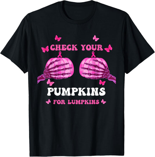 Check Your Pumpkins Breast Cancer Awareness Halloween Women T-Shirt - T-Shirt | Black