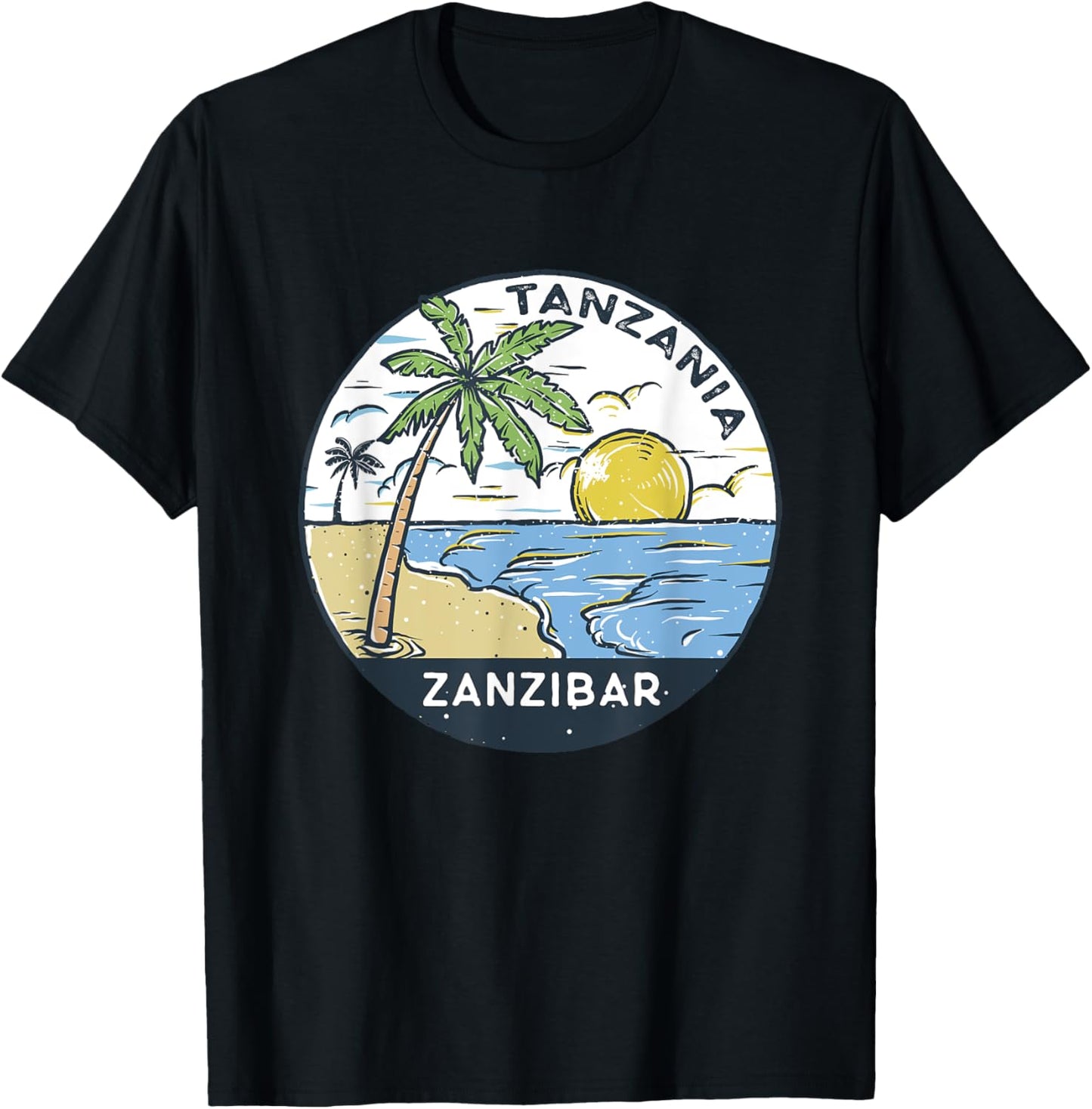 Zanzibar Tanzania Illustrated Ocean Vintage T-Shirt - T-Shirt | Black