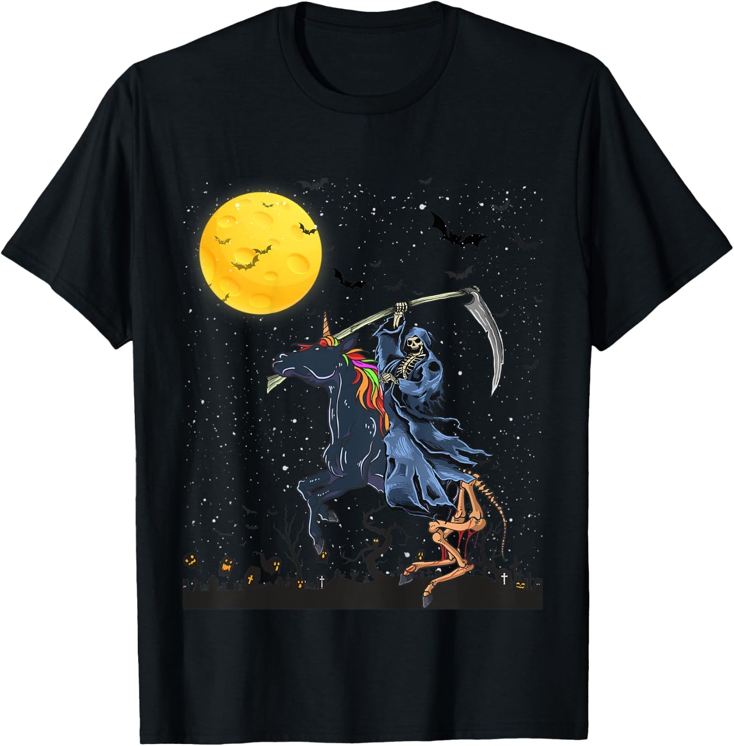 Kids Grim Reaper Death Riding Unicorn Zombiecorn Halloween T-Shirt - T-Shirt | Black