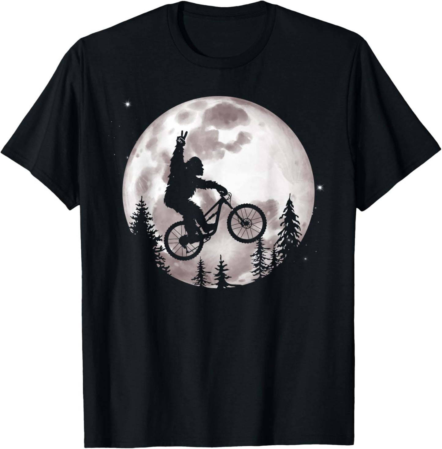 Bigfoot Mountain Bike with Moon Shirt Funny Biking T-Shirt - T-Shirt | Black