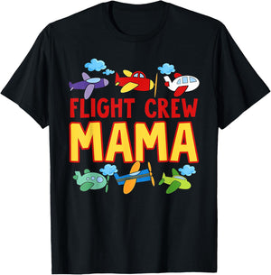 Flight Crew Mama Shirt Mom of The Birthday Boy Shirt T-Shirt - T-Shirt | Black
