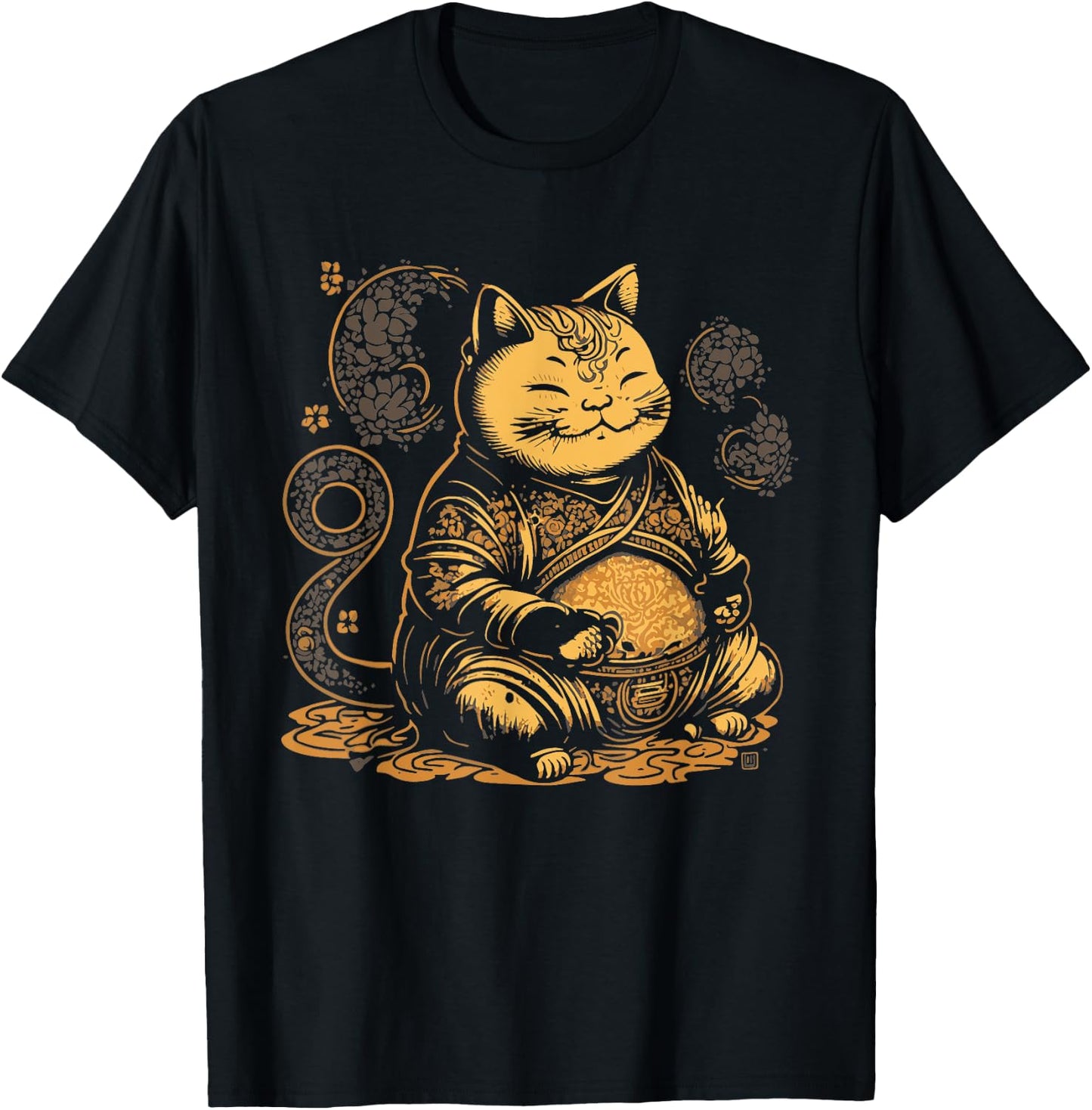 Fat Buddha Cat Mindfulness Yoga Artistic Men Women Girls Kids T-Shirt - T-Shirt | Black