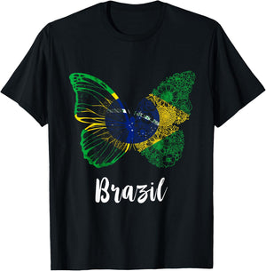 Brazil Brazilian Flag Butterfly Brasilian Hope Brazil Flag T-Shirt - T-Shirt | Black