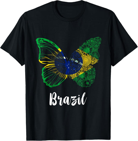 Brazil Brazilian Flag Butterfly Brasilian Hope Brazil Flag T-Shirt - T-Shirt | Black