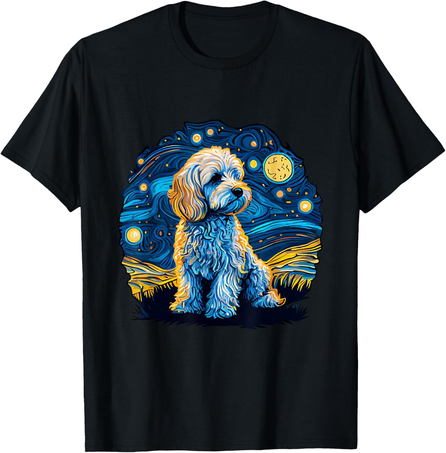 Maltipoo Starry Night Van Gogh Maltipoo Mom Dad Owner T-Shirt - T-Shirt | Black