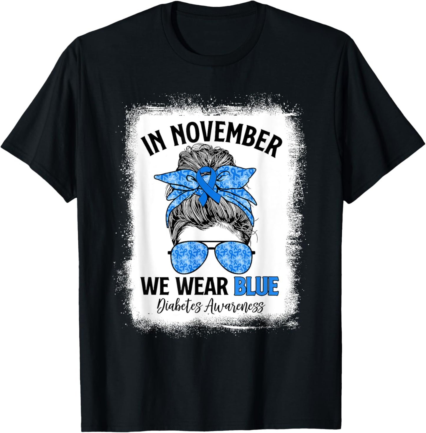 In November We Wear Blue Messy Bun Diabetes Awareness T-Shirt - T-Shirt | Black