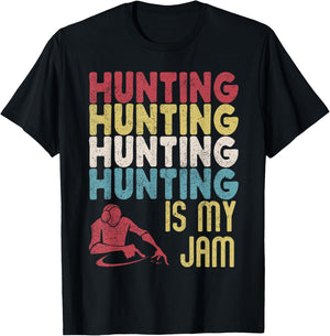 Distressed Vintage Hunter Is My "Jam" Fun Hunting Huntsman T-Shirt - T-Shirt | Black