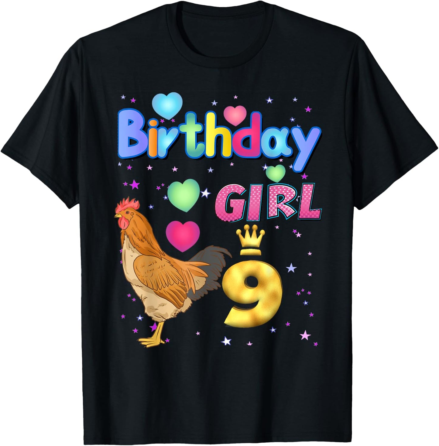 Kids 9Years Old Chicken Its my 9th birthday Girl Chicken T-Shirt - T-Shirt | Black