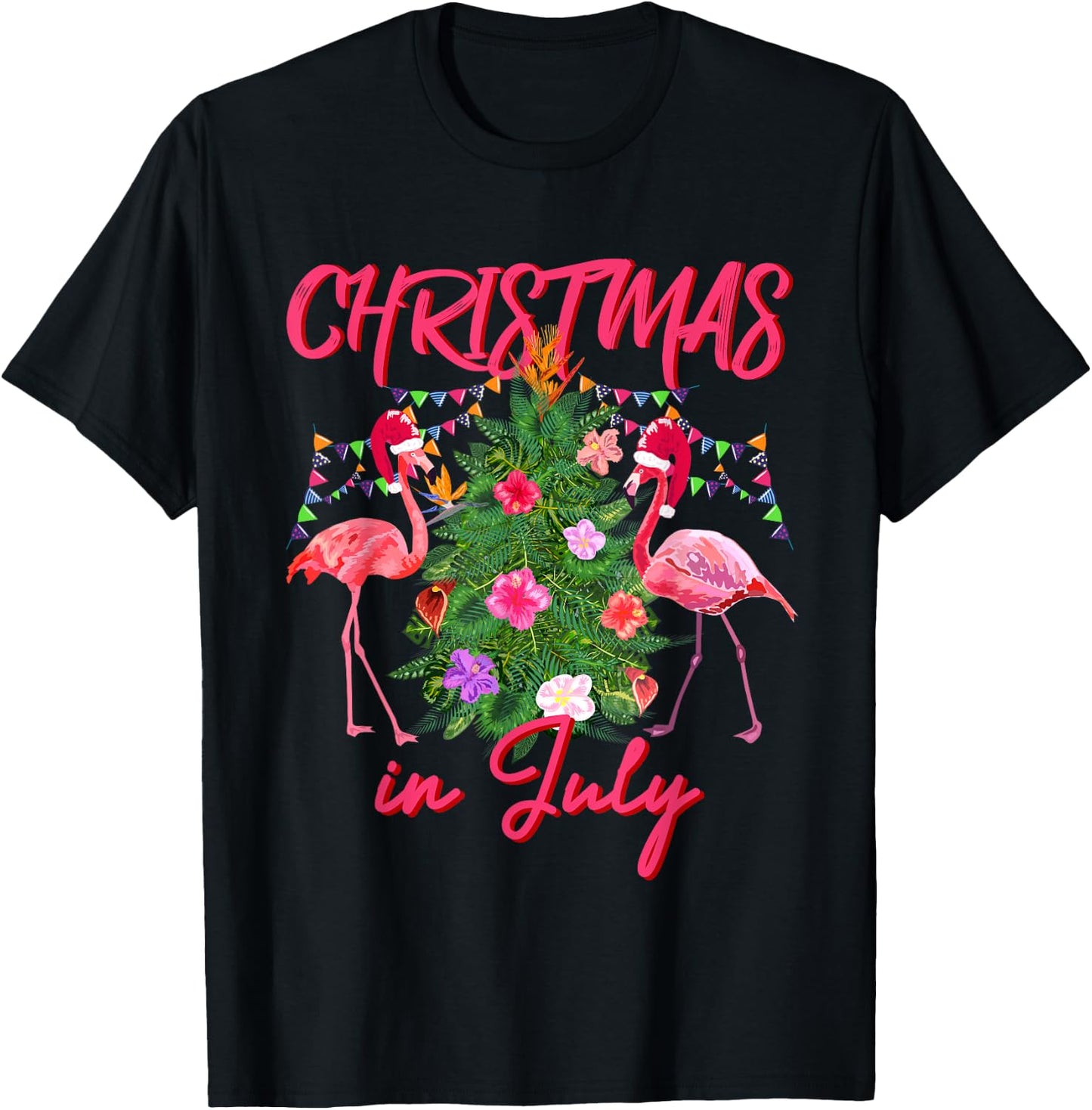 Funny Flamingo Tropical Christmas the Christmas in July T-Shirt - T-Shirt | Black