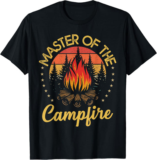 Funny Camping and Hiking Gifts Master of the Campfire Vintage Camping Lovers T-Shirt - T-Shirt | Black