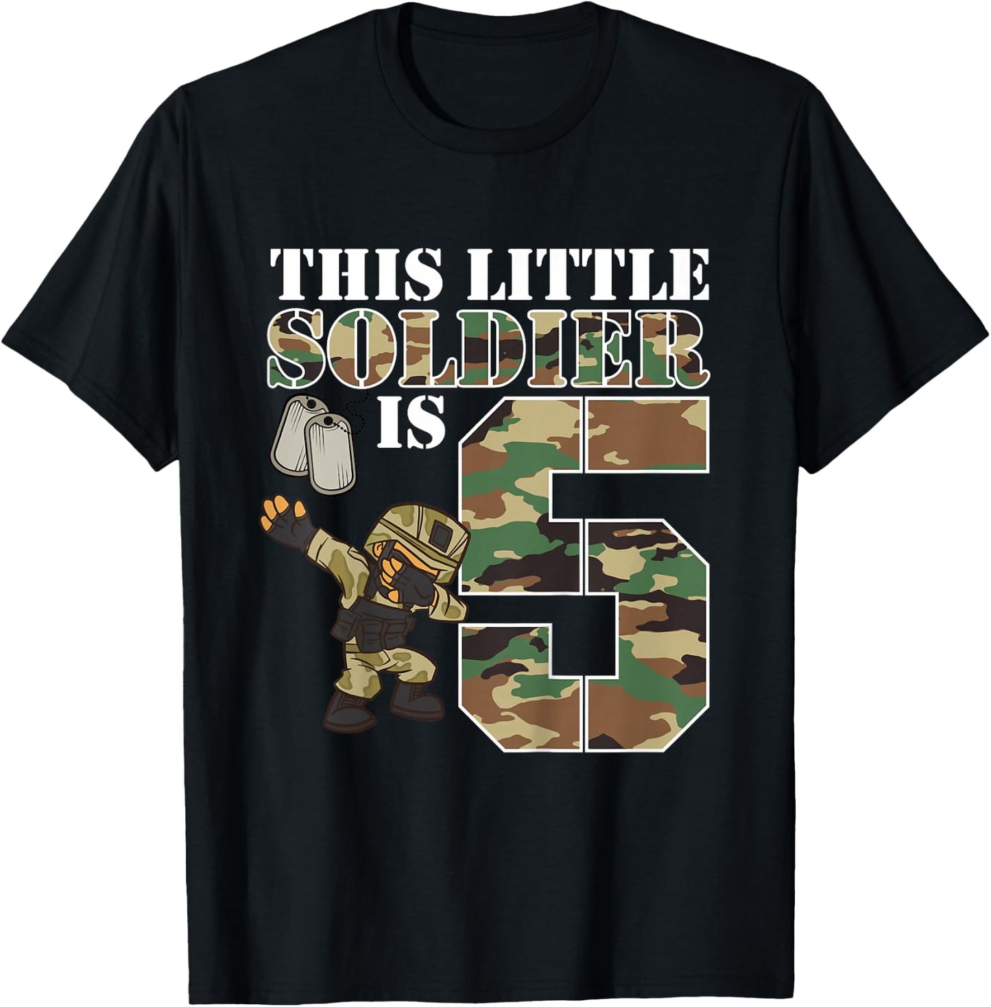 Kids 5 Year Old Boy Military Army 5th Birthday Boy T-Shirt - T-Shirt | Black