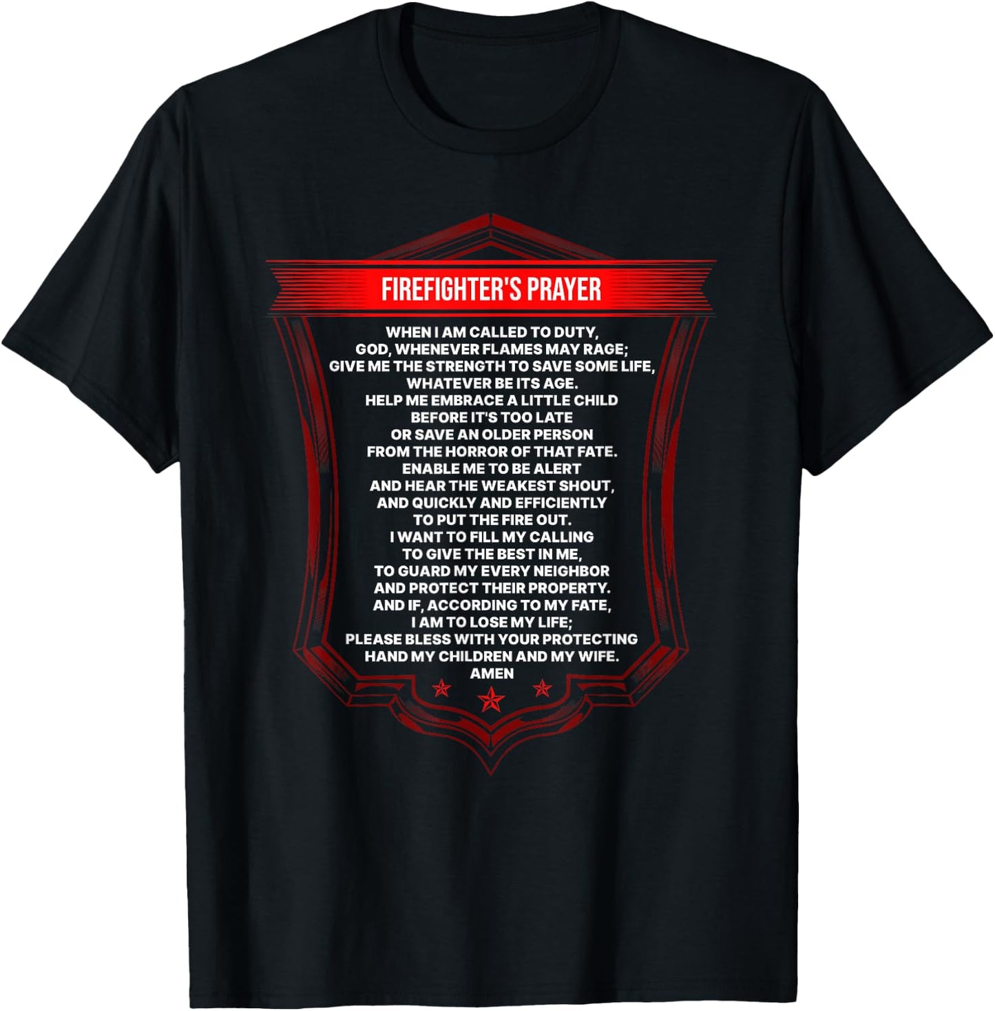 Firefighter's Prayer Fireman First Responder Fire Fighter T-Shirt - T-Shirt | Black
