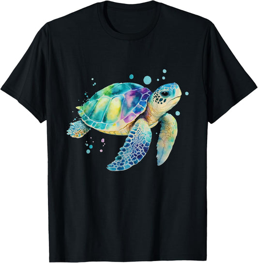 Turtle Splash Artwork - Beach Ocean Wildlife Animal Lover T-Shirt - T-Shirt | Black