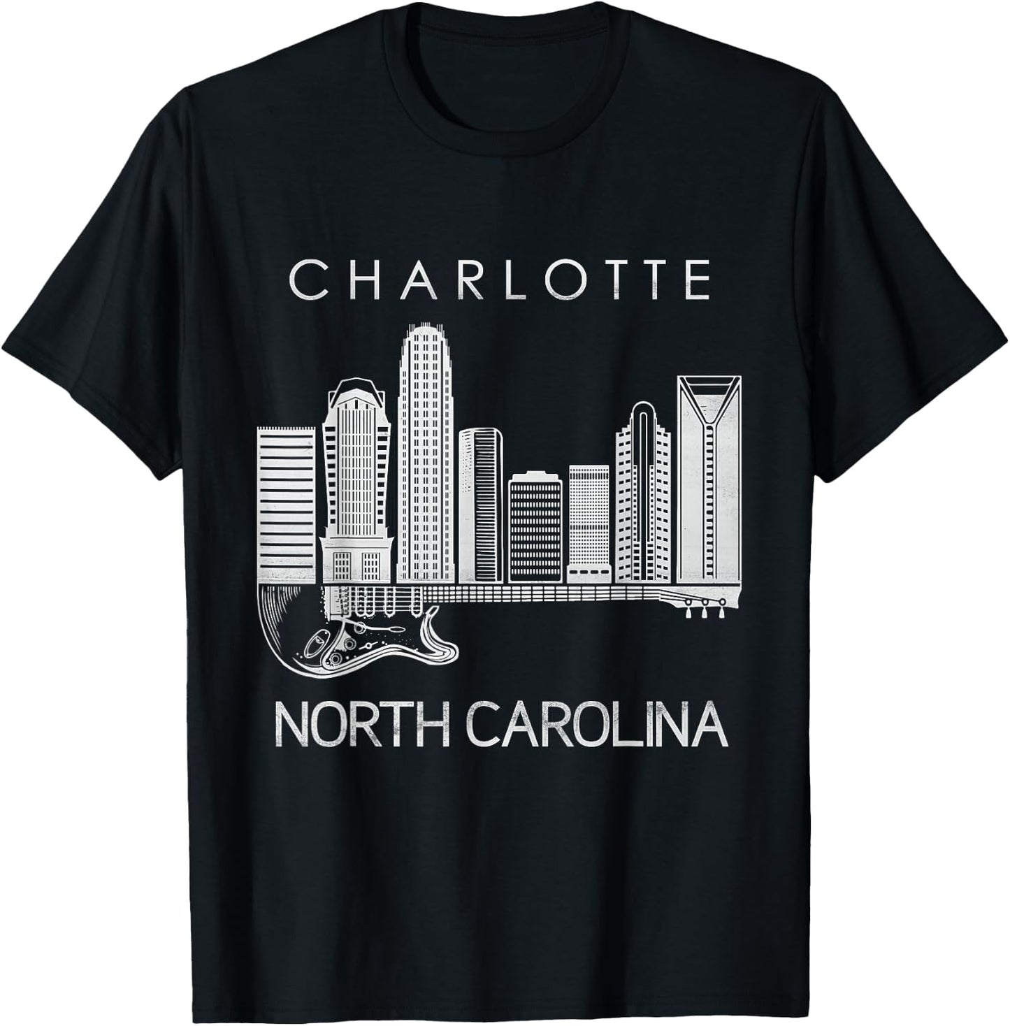 Charlotte Souvenir Men North Carolina Souvenir Music Guitar T-Shirt - T-Shirt | Black