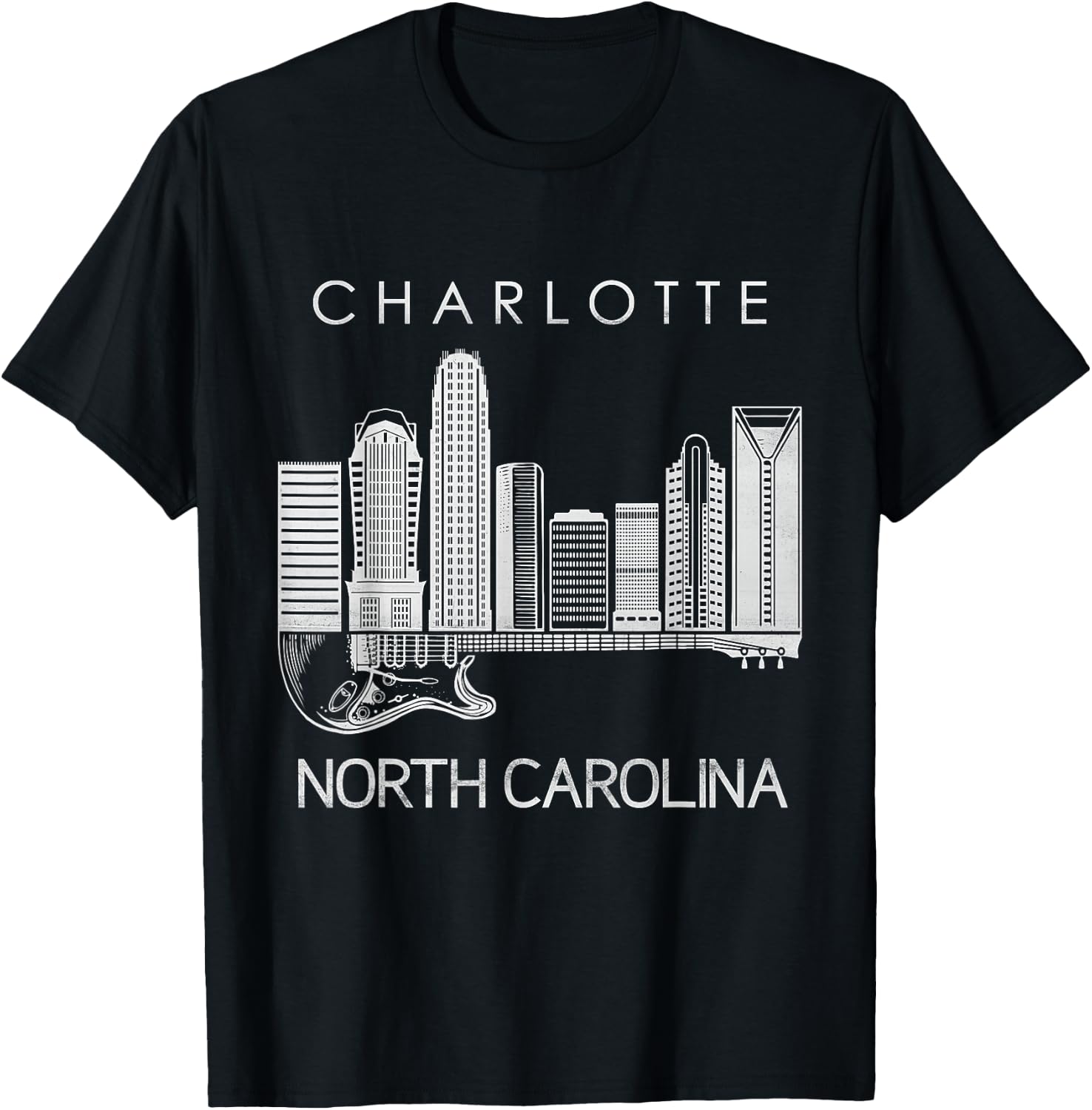 Charlotte Souvenir Men North Carolina Souvenir Music Guitar T-Shirt - T-Shirt | Black
