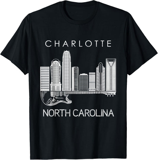 Charlotte Souvenir Men North Carolina Souvenir Music Guitar T-Shirt - T-Shirt | Black