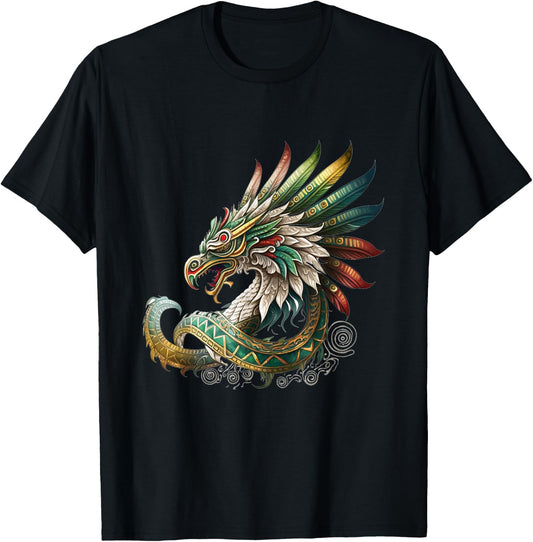 Feathered Serpent Aztec Quetzalcoatl Mexican Mythology T-Shirt - T-Shirt | Black