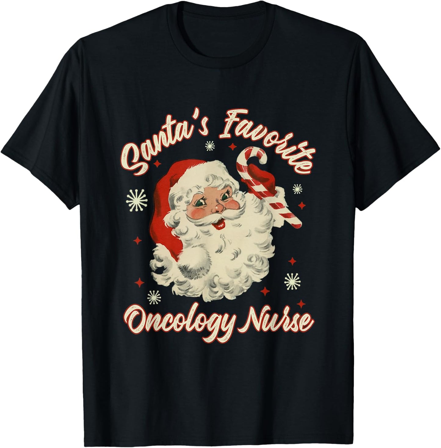 Santa's Favorite Oncology Nurse Vintage Christmas Chemo T-Shirt - T-Shirt | Black