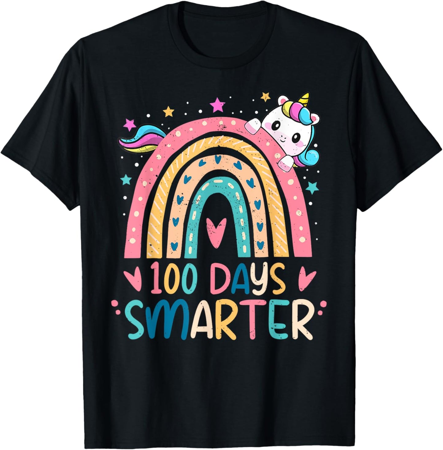 100 Days Smarter Kids Girls Unicorn 100th Day of School Gift T-Shirt - T-Shirt | Black