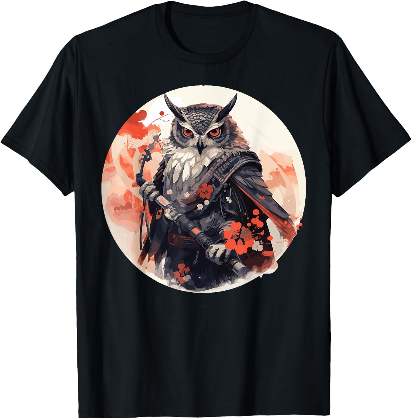 Samurai Owl Warrior Japanese Ninja Bird Owl Kawaii T-Shirt - T-Shirt | Black
