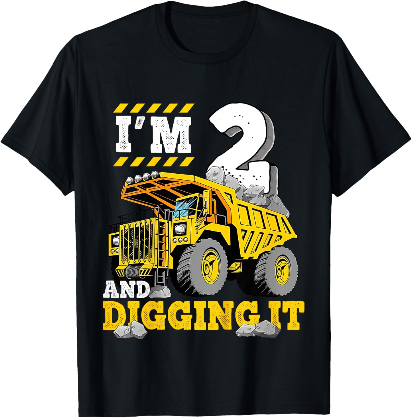 Two 2th Birthday Cool Construction Truck 2yr Boy 2 Years Old T-Shirt - T-Shirt | Black