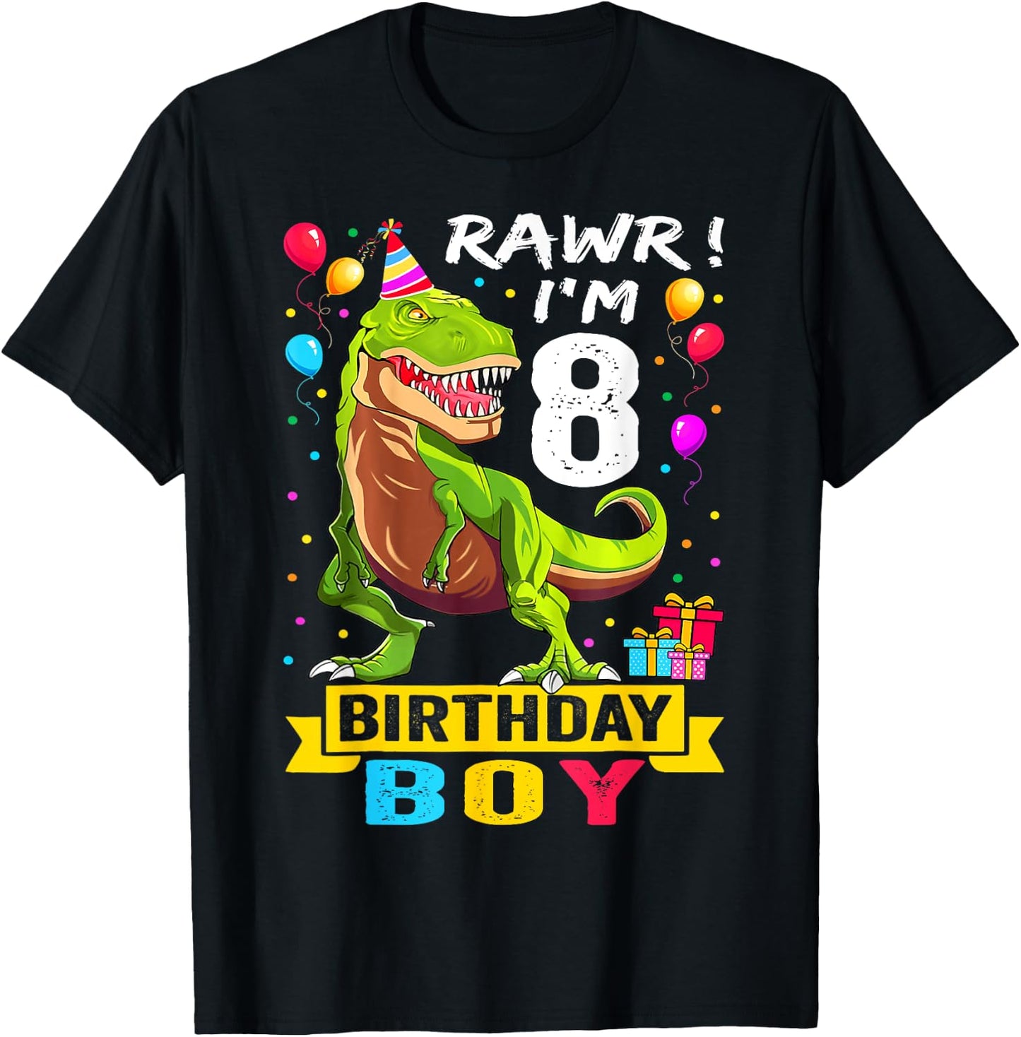Kids 8 Year Old Shirt 8th Birthday Boy T Rex Dinosaur T-Shirt - T-Shirt | Black